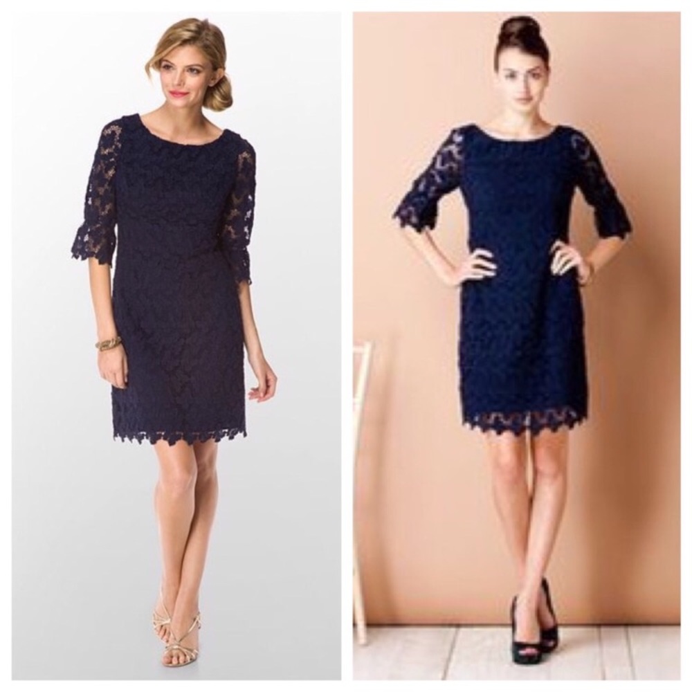Lilly Pulitzer Shayna Papillon Butterfly Lace Shift Dress Classic Navy
